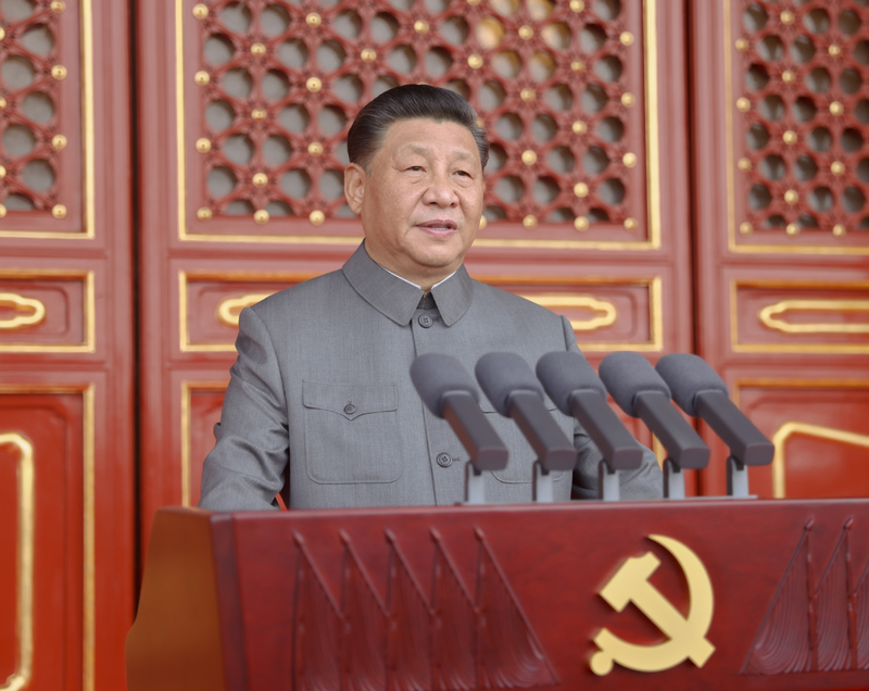 7月1日，庆祝中国共产党成立100周年大会在北京天安门广场隆重举行。中共中央总书记、国家主席、中央军委主席习近平发表重要讲话。新华社记者 鞠鹏 摄